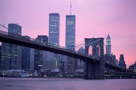 The Brooklyn Bridge and Twin Towers at Night by 